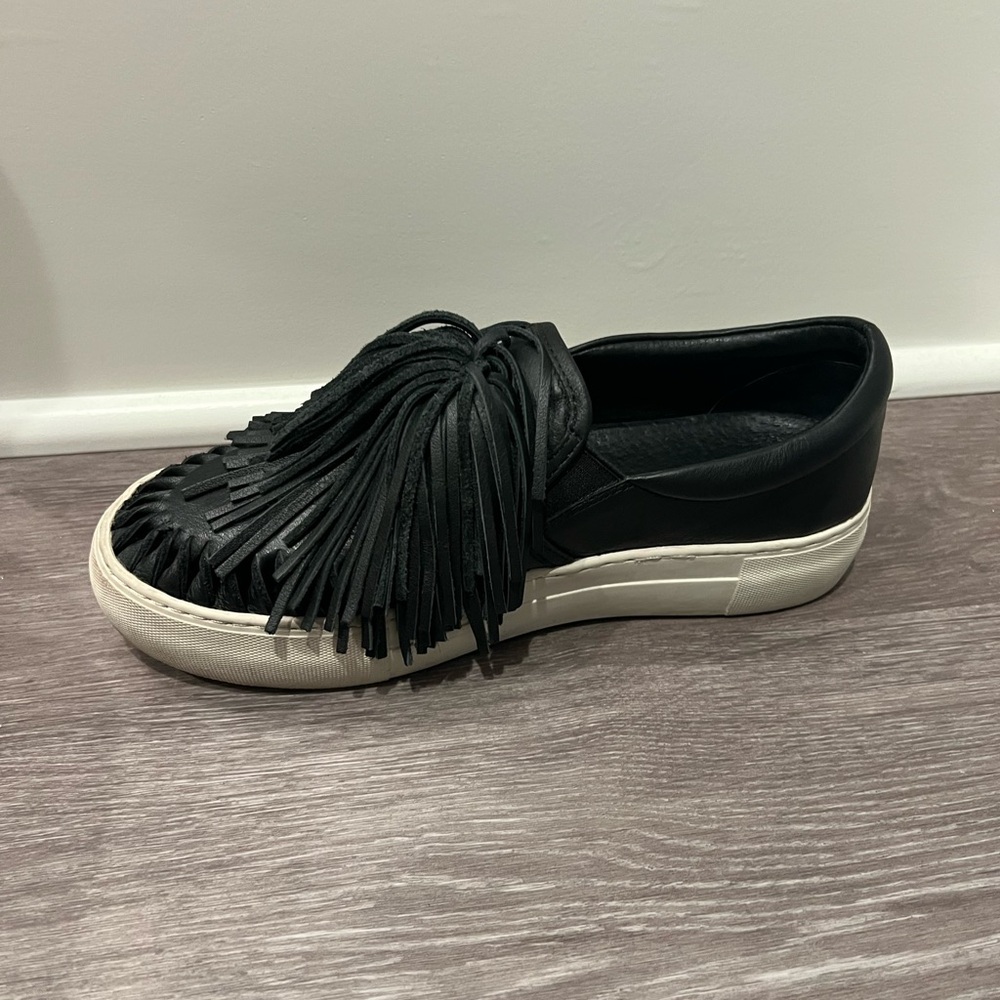 J Slides Black Fringe Slip-On Sneakers